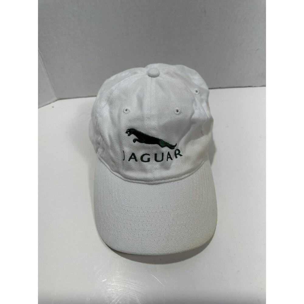 Vintage Otto Jaguar Green Embroidery Adjustable Hat Cap White *Yellowing Stain